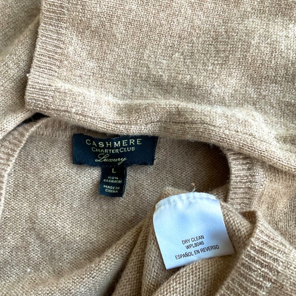 Charter Club Cashmere Sweater Beige Tan V-Neck (L) - Picture 5 of 6